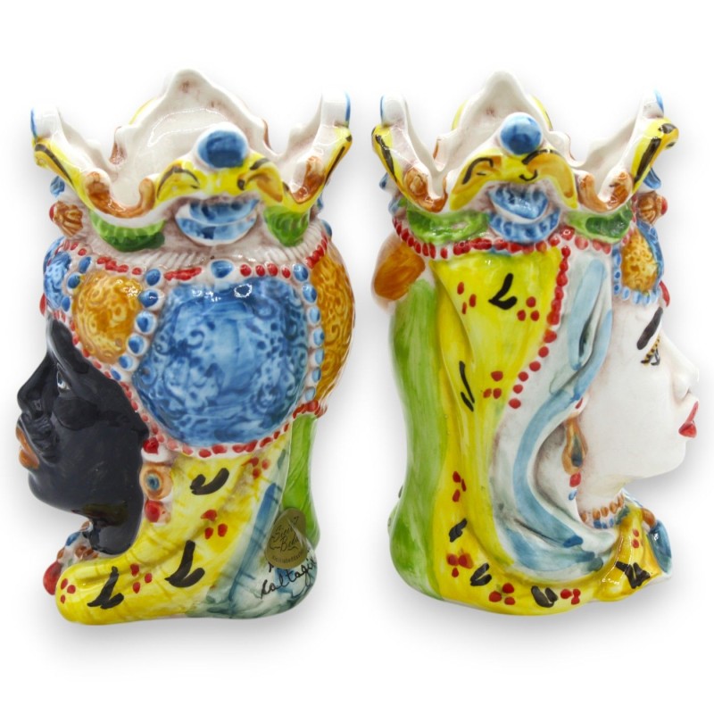Têtes mauresques siciliennes Emiri (paire) h 13/14 cm environ. Céramique de Caltagirone MD26 - 