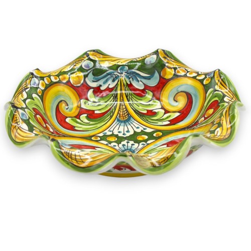 Gratängt Caltagirone-keramiskt mittstycke med två storlekar (1 st) flerfärgad barockdekoration grön och röd bakgrund MD3