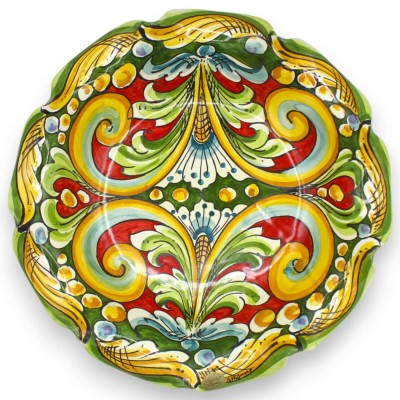 Gratängt Caltagirone-keramiskt mittstycke med två storlekar (1 st) flerfärgad barockdekoration grön och röd bakgrund MD3