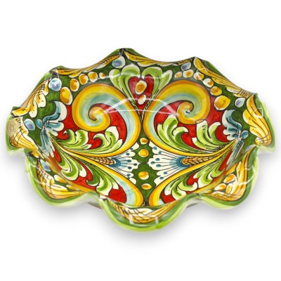 Gratängt Caltagirone-keramiskt mittstycke med två storlekar (1 st) flerfärgad barockdekoration grön och röd bakgrund MD3