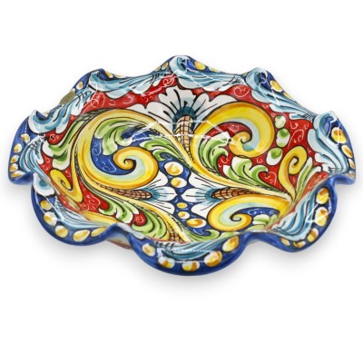 Gratängt Caltagirone-keramiskt mittstycke med två storlekar (1 st) flerfärgad barockdekoration, blå och röd bakgrund MD4