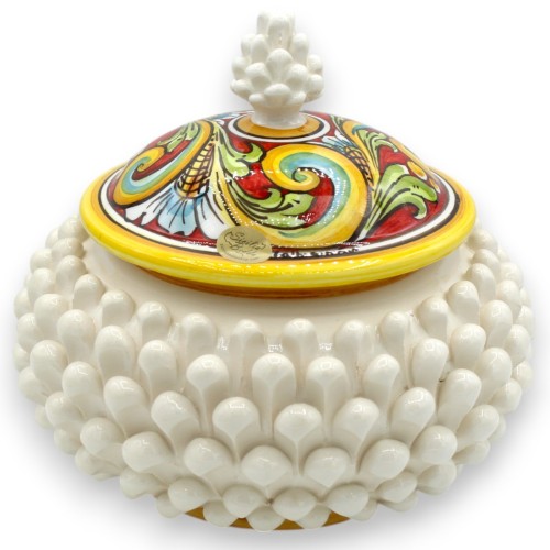 Pigna koekjestrommel, Caltagirone keramiek, 3 maatopties (1 stuk) Wit en veelkleurige barokke decoratie MD2
