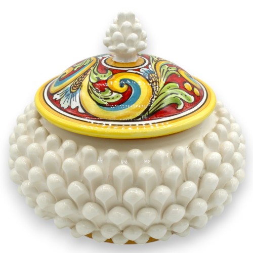 Pigna biscuit jar, Caltagirone ceramic, 3 size options (1 unit) White and multi-coloured baroque decoration MD2 -  2