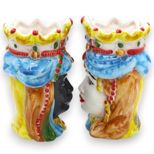 Pareja de cabezas moriscas normandas en cerámica de Caltagirone h 13 / 14 cm aprox. con corona MD8 -  2