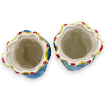 Paar Normandische Moorse hoofden in Caltagirone-keramiek h 13 / 14 cm ca. met kroon MD8 - 