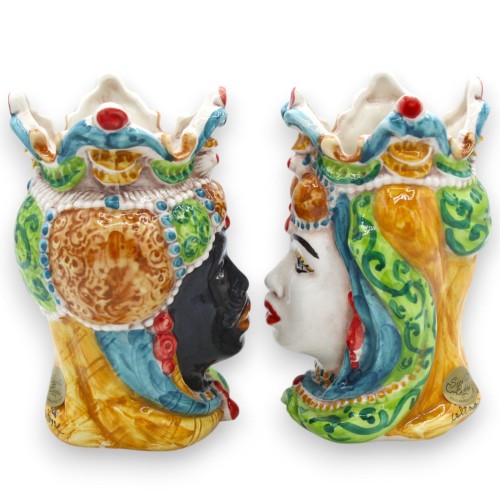 Siciliaanse Moorse kop, Emiri (paar), Caltagirone keramiek, ca. 13/14 cm hoog. MD17 -  2