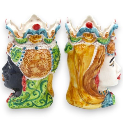 Tête de Maure sicilien, Emiri (paire), céramique de Caltagirone, environ 13/14 cm de haut. MD17 - 