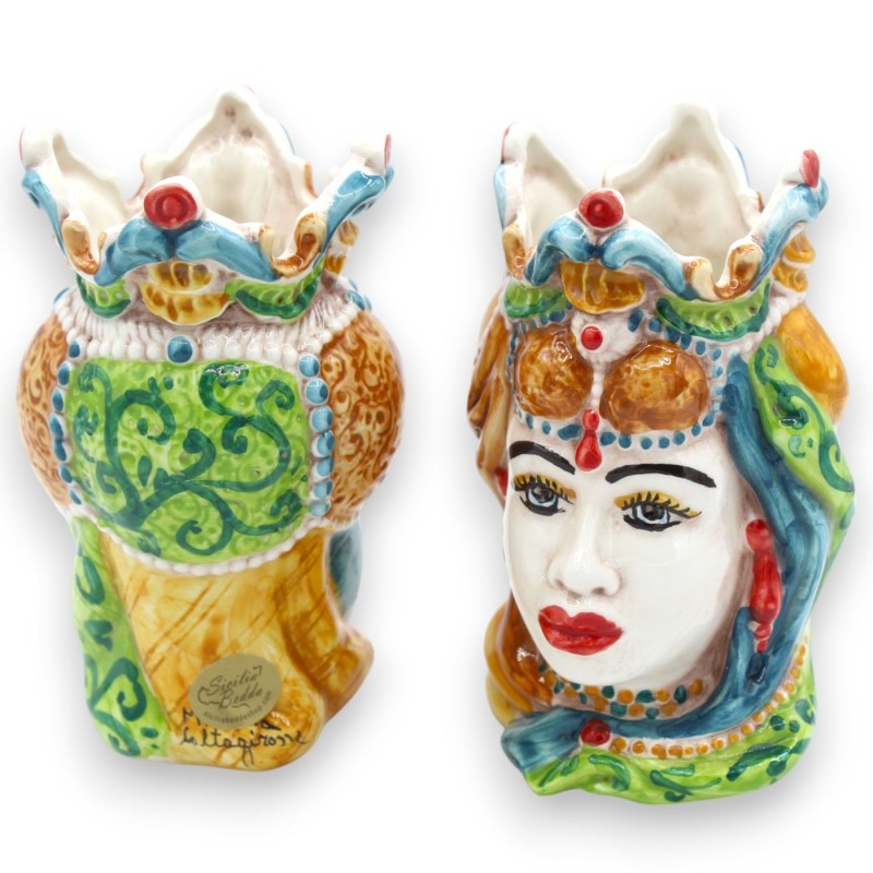 Testa di moro Siciliana, Emiri (coppia), ceramica Caltagirone h 13 / 14 cm ca.  MD17 - 