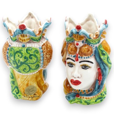 Sicilianskt morhuvud, Emiri (par), Caltagirone keramik, ca 13/14 cm högt. MD17 - 