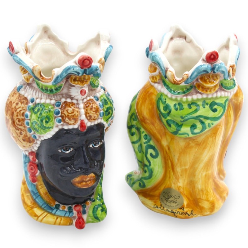 Testa di moro Siciliana, Emiri (coppia), ceramica Caltagirone h 13 / 14 cm ca.  MD17 - 