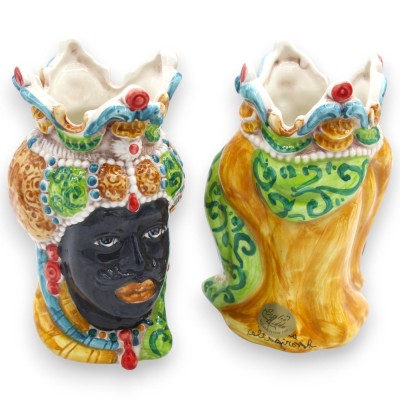Testa di moro Siciliana, Emiri (coppia), ceramica Caltagirone h 13 / 14 cm ca.  MD17 - 