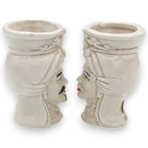Teste di moro Siciliane (coppia) Con Turbante, h 9 / 10 cm ca. ceramica Caltagirone MD3 -  2