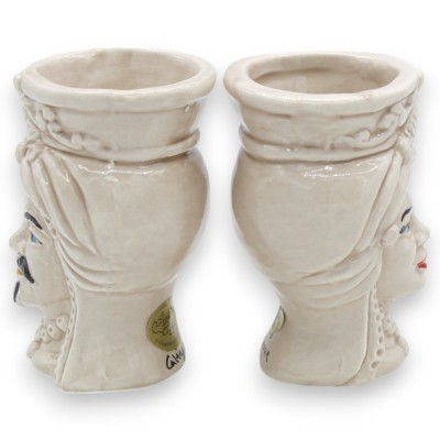 Cabeças mouriscas sicilianas (par) com turbante, aprox. 9/10 cm de altura, cerâmica Caltagirone, MD3 - 