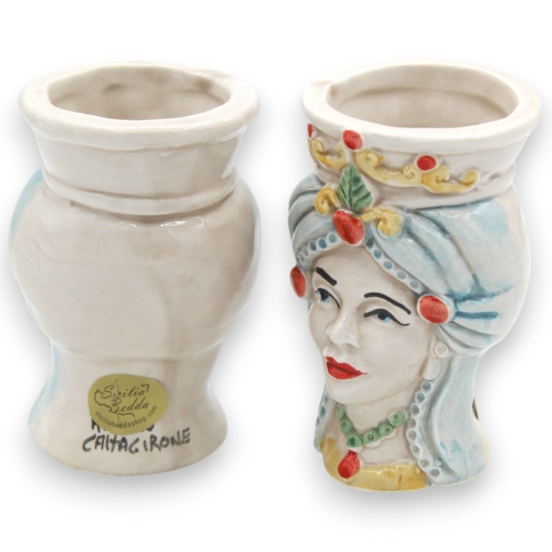 Siciliaanse Moorse hoofden (paar) met tulband, ca. 9/10 cm hoog, Caltagirone keramiek, MD4 - 