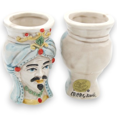 Siciliaanse Moorse hoofden (paar) met tulband, ca. 9/10 cm hoog, Caltagirone keramiek, MD4 - 