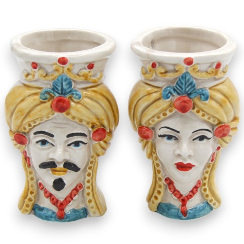 Teste di moro Siciliane (coppia) Con Turbante, h 9 / 10 cm ca. ceramica Caltagirone MD6 - 
