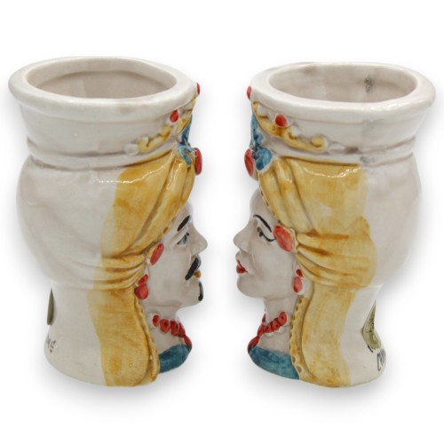 Teste di moro Siciliane (coppia) Con Turbante, h 9 / 10 cm ca. ceramica Caltagirone MD6 -  2