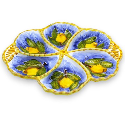 Six-compartment shell appetizer dish, Sicilian ceramic, Ø 30 cm approx. (1 unit) various colours, lemon decoration - 