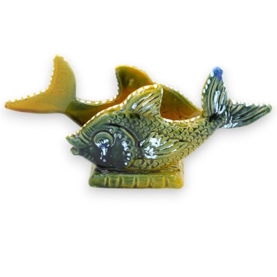 Porta tovaglioli pesce, pregiata ceramica siciliana, h 11 x 26 cm ca. (1unità) due opzioni colore - 