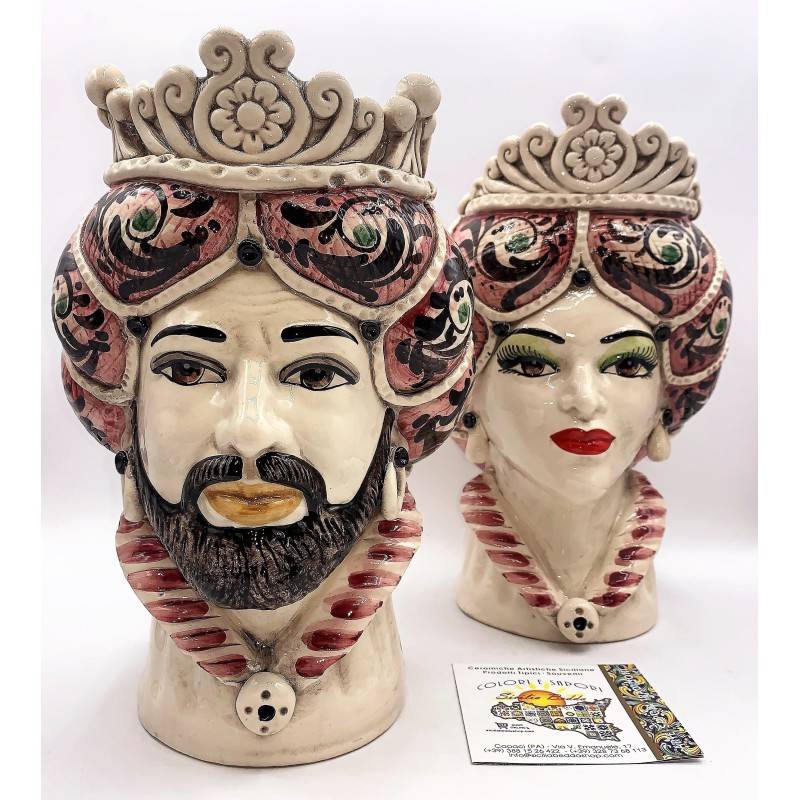 Testa Siciliana Modello Normanno ceramica Caltagirone altezza 30 cm colore Rosa - 