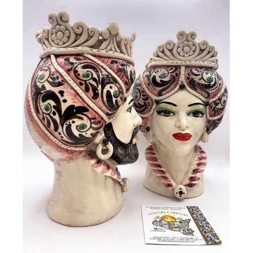 Tête sicilienne, modèle normand, céramique Caltagirone, hauteur 30 cm, couleur rose -  2