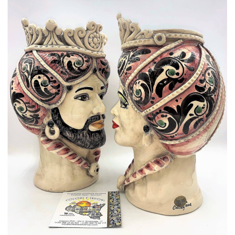 Tête sicilienne, modèle normand, céramique Caltagirone, hauteur 30 cm, couleur rose - 