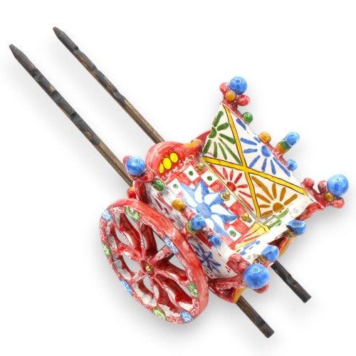 Carrinho siciliano em cerâmica Caltagirone e postes de madeira, altura 20 x 37 cm aprox. Decoração de carrinho siciliano 2