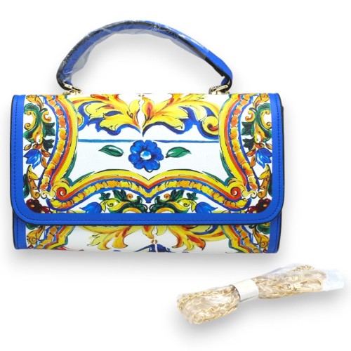 Sac enveloppe en similicuir avec anse - environ 24 x 25 x 7 cm, décor en majolique sicilienne, fond blanc - 