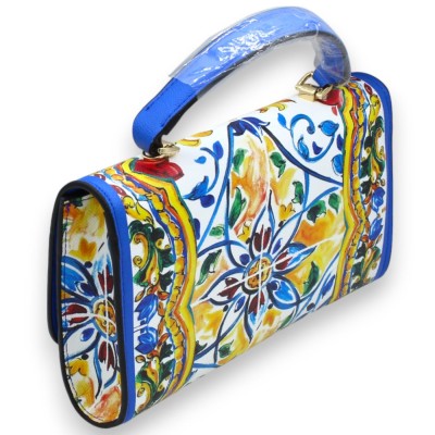 Sac enveloppe en similicuir avec anse - environ 24 x 25 x 7 cm, décor en majolique sicilienne, fond blanc - 