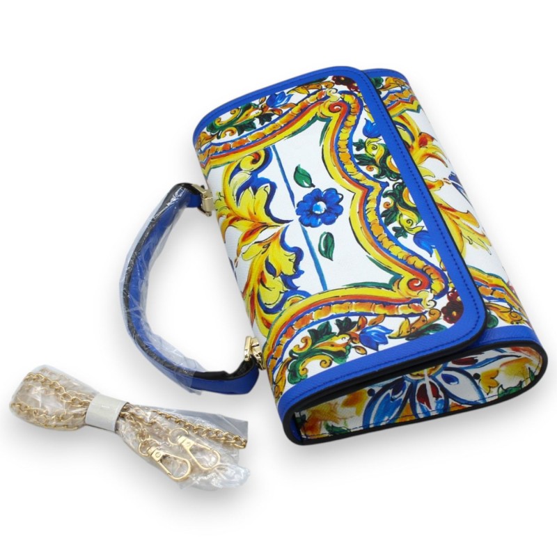 Kunstleren enveloptas met handvat - ca. 24 x 25 x 7 cm, Siciliaanse majolica-decoratie, witte achtergrond - 