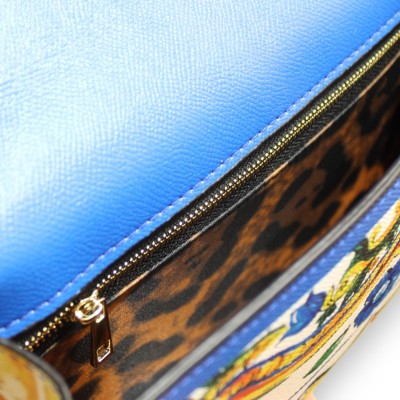 Kunstleren enveloptas met handvat - ca. 24 x 25 x 7 cm, Siciliaanse majolica-decoratie, witte achtergrond - 