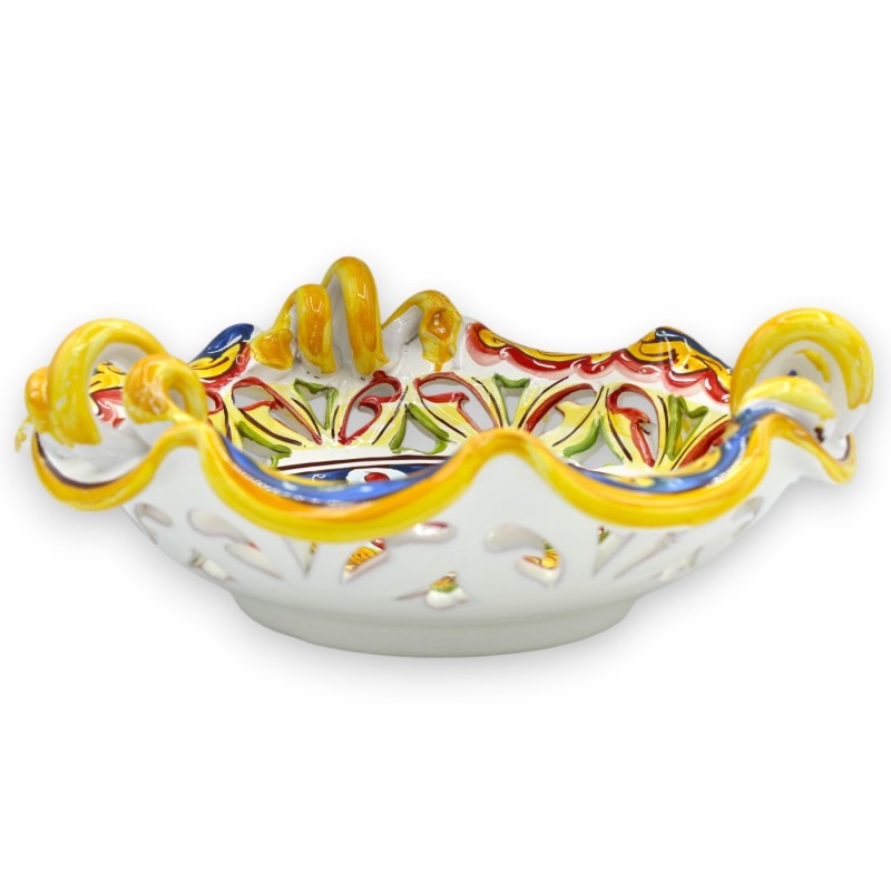 Gewellter Tafelaufsatz mit Serpentinengriffen, Keramik aus Caltagirone, 2 Größen (1 Einheit), Barock und Band, blauer Hi