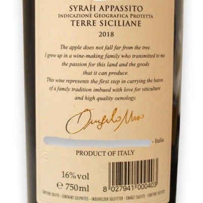 "Passyrah", Getrockneter Syrah-Wein Terre Siciliane IGP Vol. 16% - 750ml - 