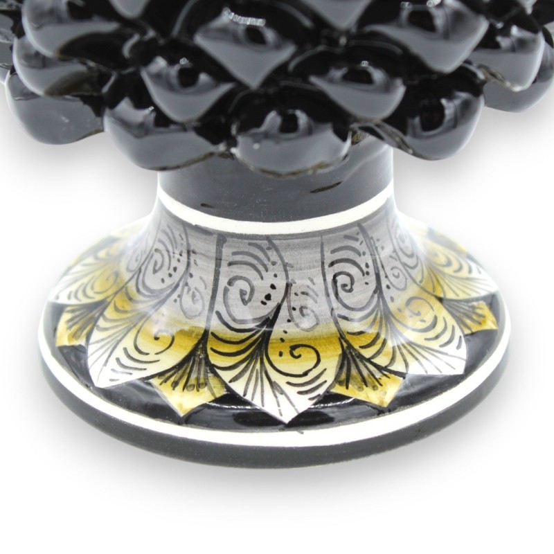 Pomme de pin sicilienne, céramique de Caltagirone, hauteur environ 20/22 cm (1 unité), noire, décor de tige aléatoire - 