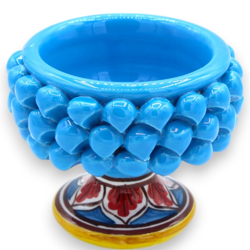 Caltagirone ceramic half pine cone vase, Ø 12 x 9 cm approx. (1 unit) Turquoise, random stem decoration - 