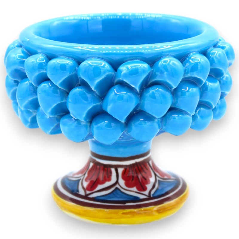 Caltagirone ceramic half pine cone vase, Ø 12 x 9 cm approx. (1 unit) Turquoise, random stem decoration - 