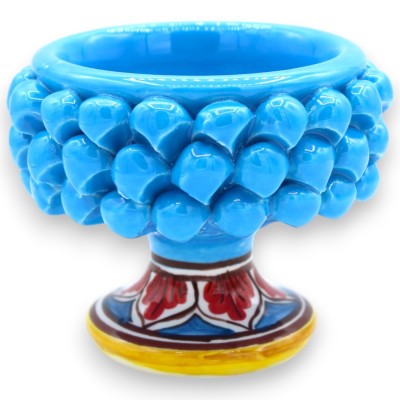 Caltagirone ceramic half pine cone vase, Ø 12 x 9 cm approx. (1 unit) Turquoise, random stem decoration - 