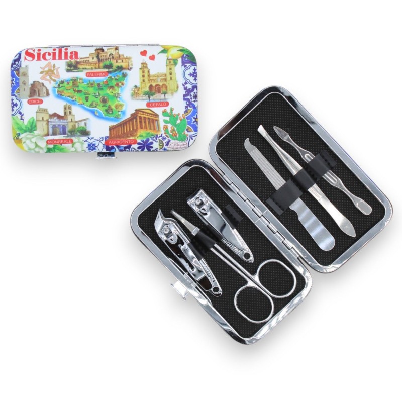 Set Manicure da 6 pezzi con cofanetto decorato e in morbido tessuto, decoro casuale (1unità) - 
