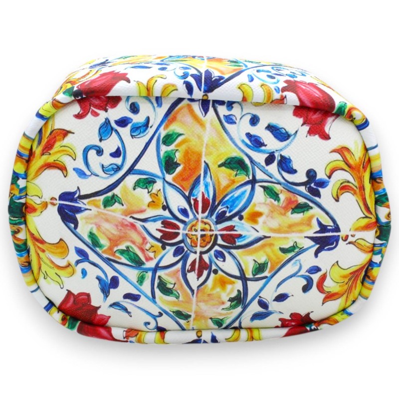 Eco-leather sack bag, approx. 17 x 22 cm, Sicilian majolica and flower decoration, white background MD2 - 