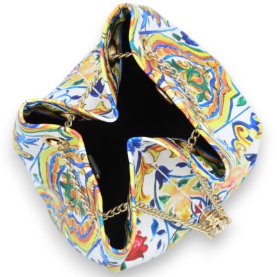 Eco-leather sack bag, approx. 17 x 22 cm, Sicilian majolica and flower decoration, white background MD2 - 