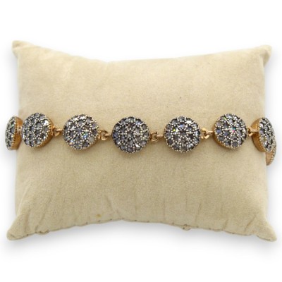 Pulsera Toppa, estilo siciliano antiguo, plata rosa 925, largo 20 cm, cristales bruñidos, cierre de mosquetón - 