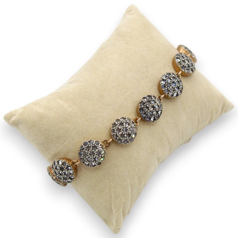 Pulsera Toppa, estilo siciliano antiguo, plata rosa 925, largo 20 cm, cristales bruñidos, cierre de mosquetón - 