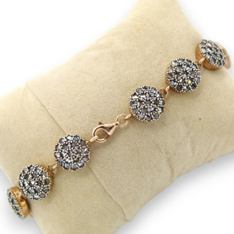 Pulsera Toppa, estilo siciliano antiguo, plata rosa 925, largo 20 cm, cristales bruñidos, cierre de mosquetón - 