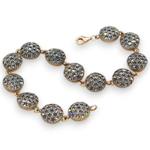 Pulsera Toppa, estilo siciliano antiguo, plata rosa 925, largo 20 cm, cristales bruñidos, cierre de mosquetón - 