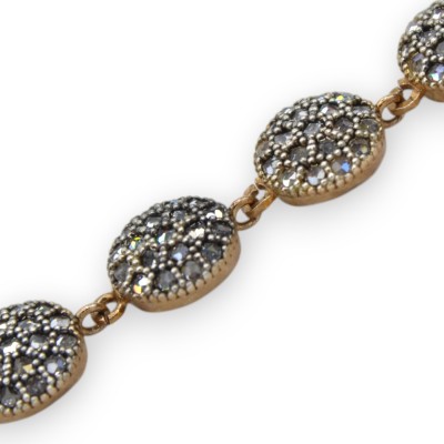 Pulsera Toppa, estilo siciliano antiguo, plata rosa 925, largo 20 cm, cristales bruñidos, cierre de mosquetón - 