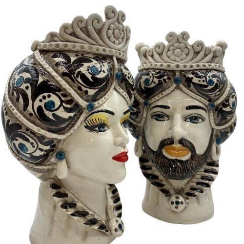 Siciliaans hoofd Normandisch model Caltagirone keramiek H 30 cm ca. Grijze kleur -  2