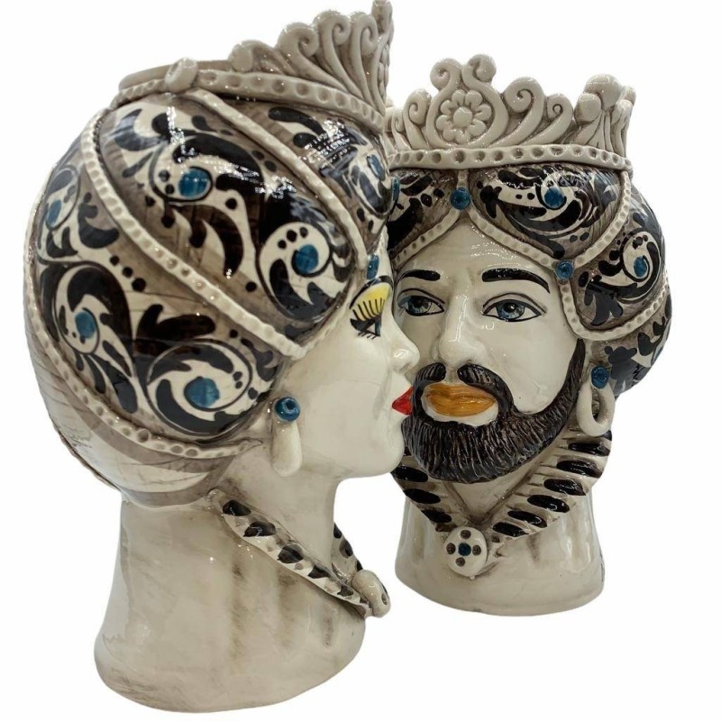 Sizilianischer Kopf Normannenmodell Caltagirone-Keramik H 30 cm ca. Graue Farbe - 