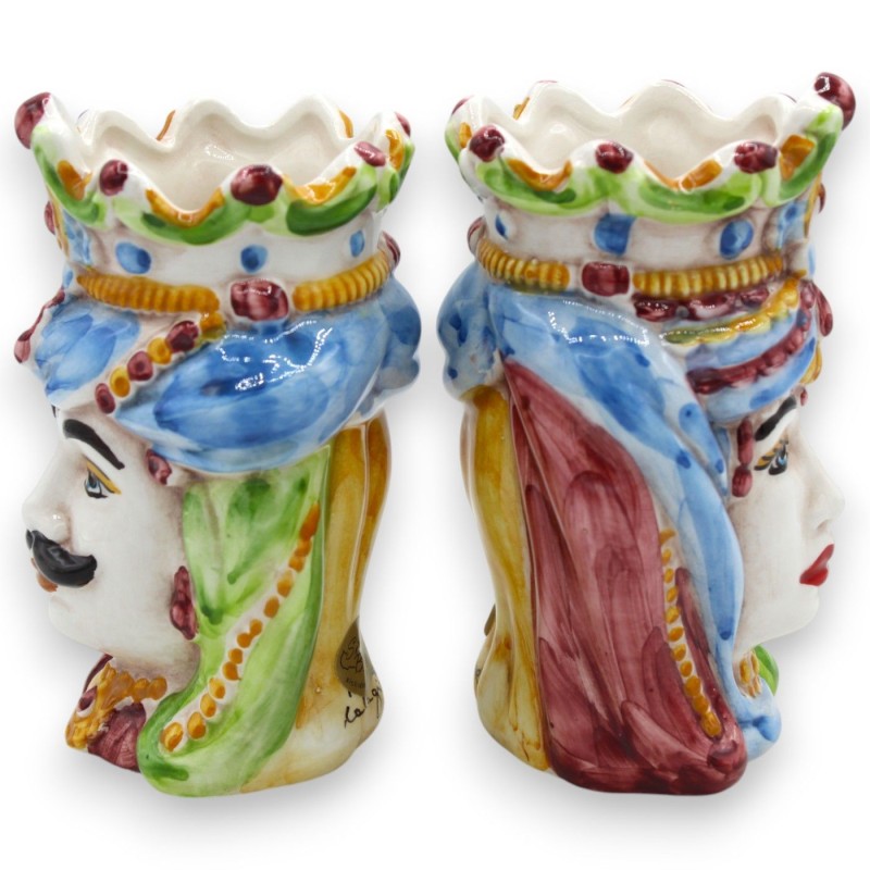 Teste di moro Siciliane Normanne (coppia) h 13 / 14 cm ca. ceramica Caltagirone MD11 - 