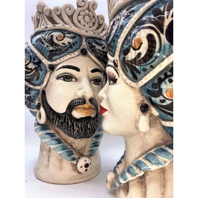 Siciliaanse hoofd Model Norman keramische Caltagirone lengte 30 cm kleur Blue - 
