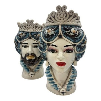 Siciliaanse hoofd Model Norman keramische Caltagirone lengte 30 cm kleur Blue - 